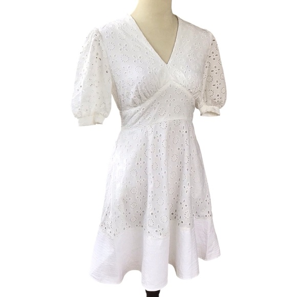 Eshakti White Eyelet Balloon Sleeve Cotton Mini Dress - Picture 5 of 7
